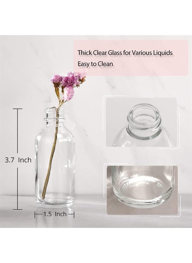 CLENEA 8 Pcs Clear Glass Bottle with Cap, Boston Round Sample Glass Bottle, 60 ML Small Glass Bottles, with 3 Stainless Steel Funnels, No Leakage, for Juice, Ginger Juice, Oil, Liquid - Image 3